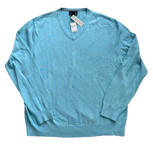 New Lands' End 100% Supima Cotton Pale Lake Blue Heather V-Neck Sweater Mens XL - Picture 1 of 4